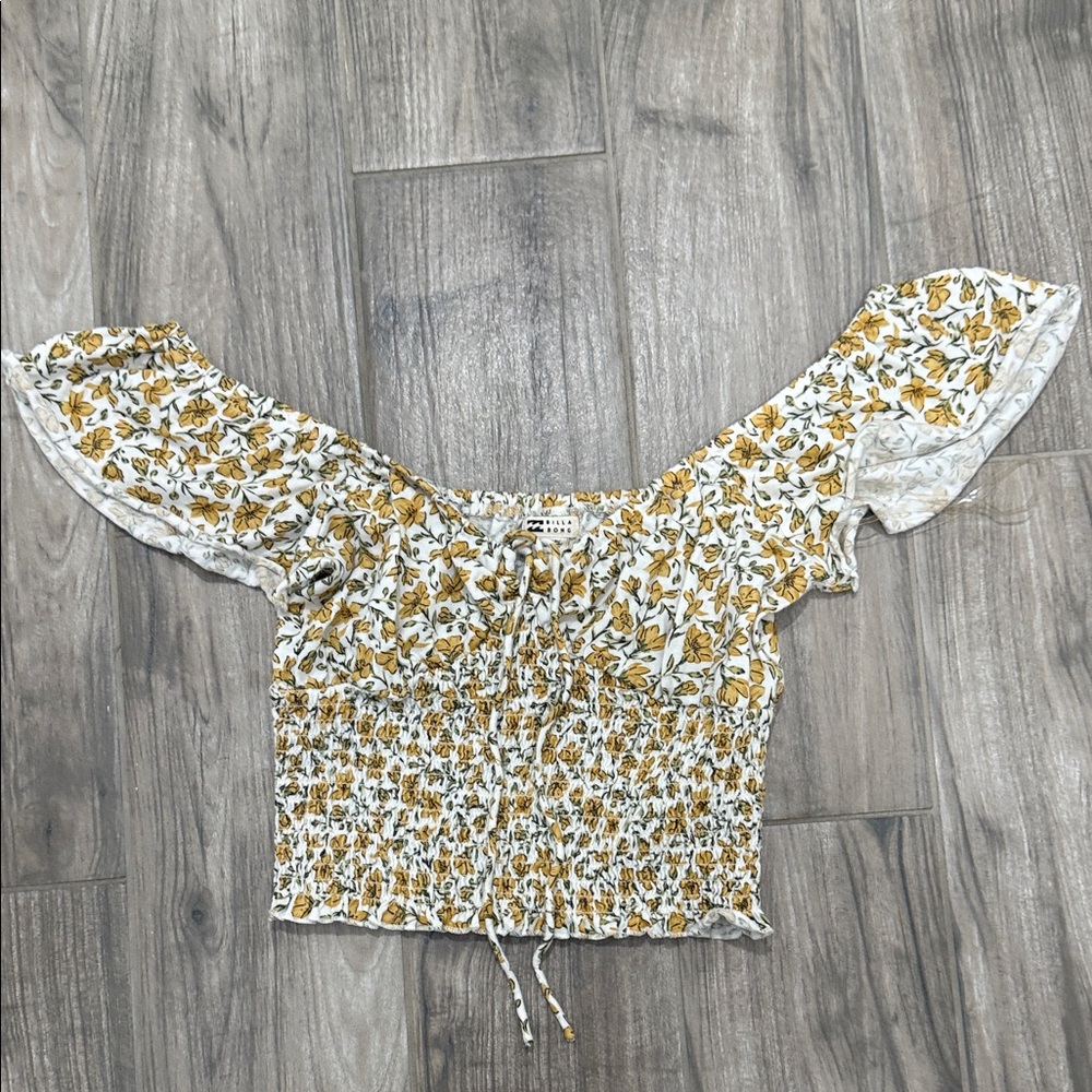 Billabong Yellow and White Floral Smocked Blouse
